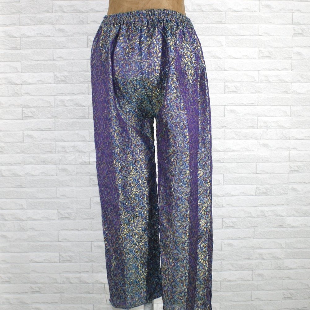 HANDMADE Kurta Set Purple Paisley Tunic Pant Orange Silver Embroidered Metallic - Picture 2 of 14